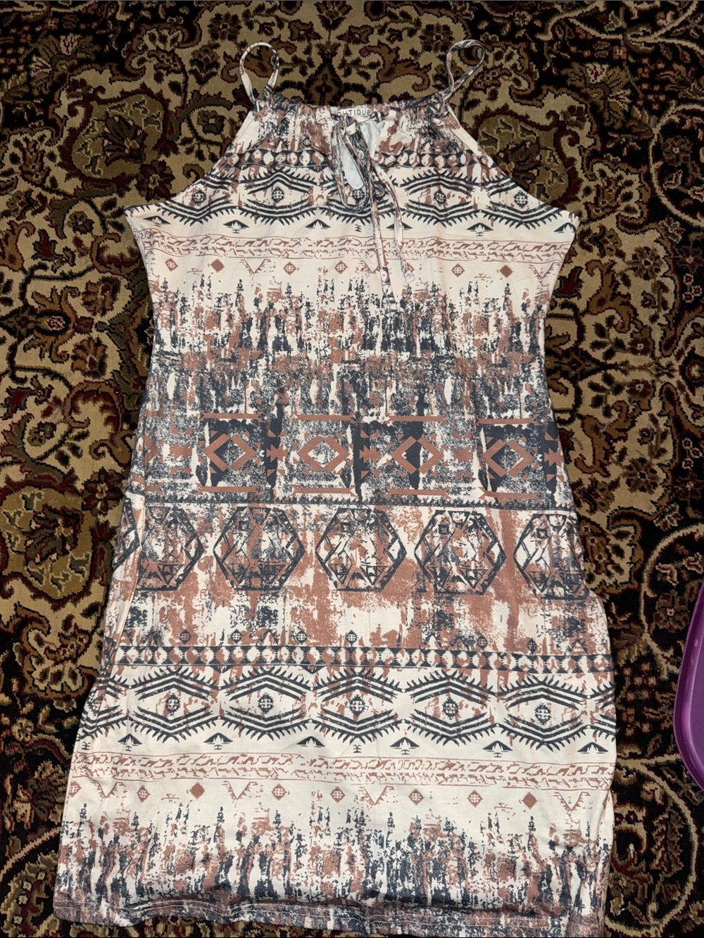Boho Print Sleeveless Sundress - Rust, Black, Cream